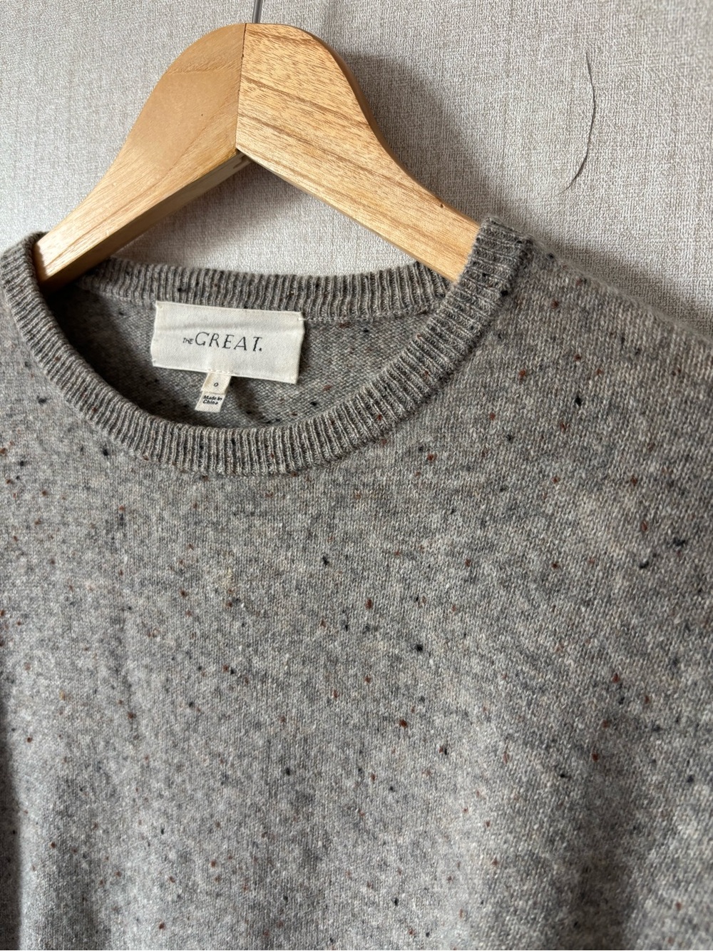 THE GREAT. Heather Gray Flecked Crewneck Sweater 100% cashmere